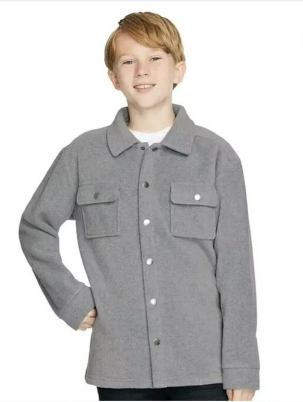 Quicksilver Youth Fleece Shirt Jacket Grey S 7/8 EUC